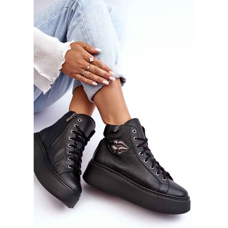 Baskets hautes zippées pour femmes Lemar noires Katerin 1