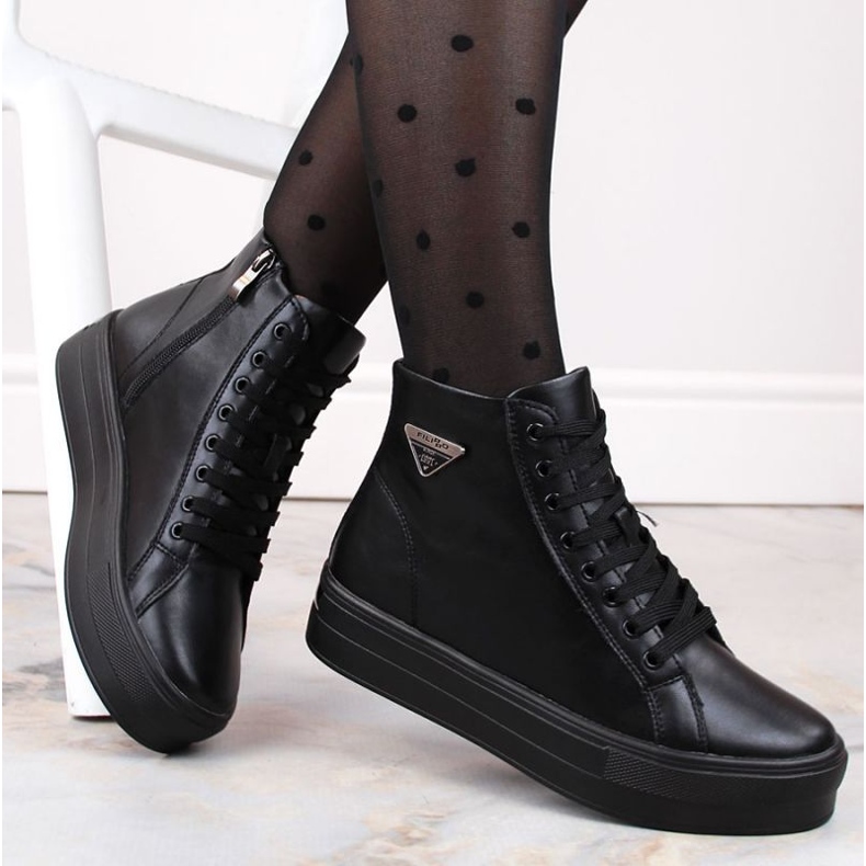 Bottines en cuir sur plateforme, creepers isolés Filippo W PAW471, noir le noir 1