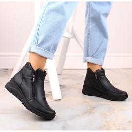 Bottines compensées en cuir confortables et isolées Helios W H594A, noir le noir 2
