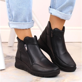 Bottines compensées en cuir confortables et isolées Helios W H594A, noir le noir 3