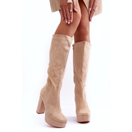 Cuissardes à talons et plateforme beige Baldrema 3