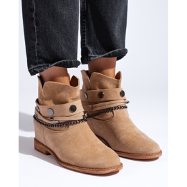 Santiags compensées en daim pour femme Shelovet beige 1