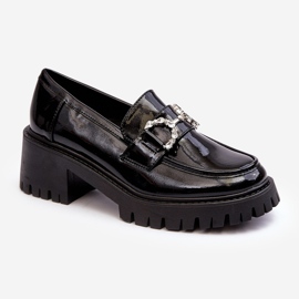 Chaussures en cuir verni pour femmes à talons hauts massifs, noir Lemmitty 1