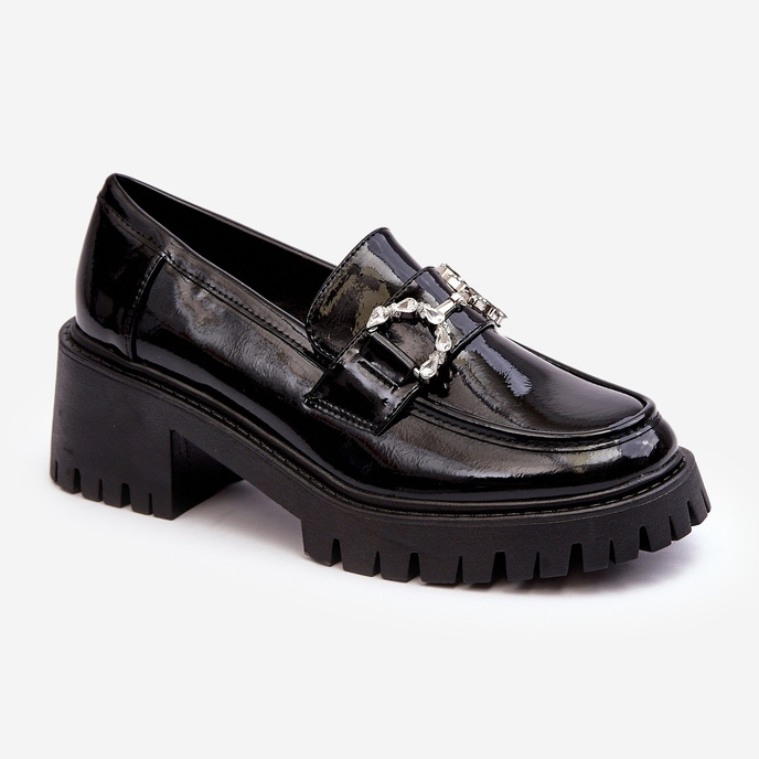 Chaussures en cuir verni pour femmes à talons hauts massifs, noir Lemmitty 1