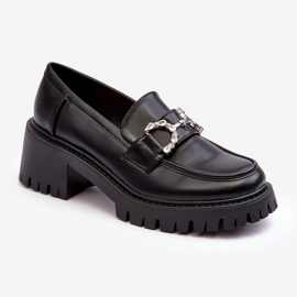 Chaussures en cuir à talons hauts massifs pour femmes, noir Lemmitty 1