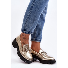 Chaussures en cuir pour femmes à talons hauts massifs, doré Lemmitty d'or 2