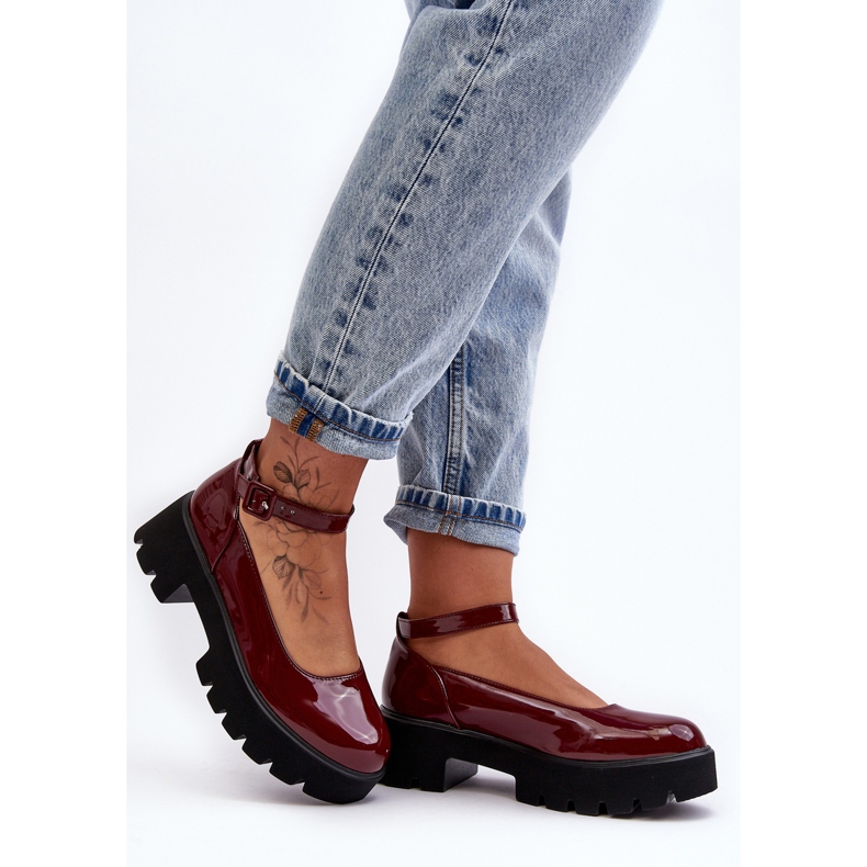 WS1 Chaussures en cuir verni pour femmes à talon bas avec boucle, bordeaux Owena rouge 1
