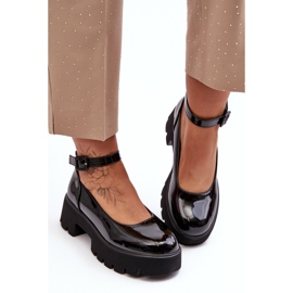 WS1 Chaussures en cuir verni pour femmes avec un talon bas et une boucle, noir par Owena le noir 1