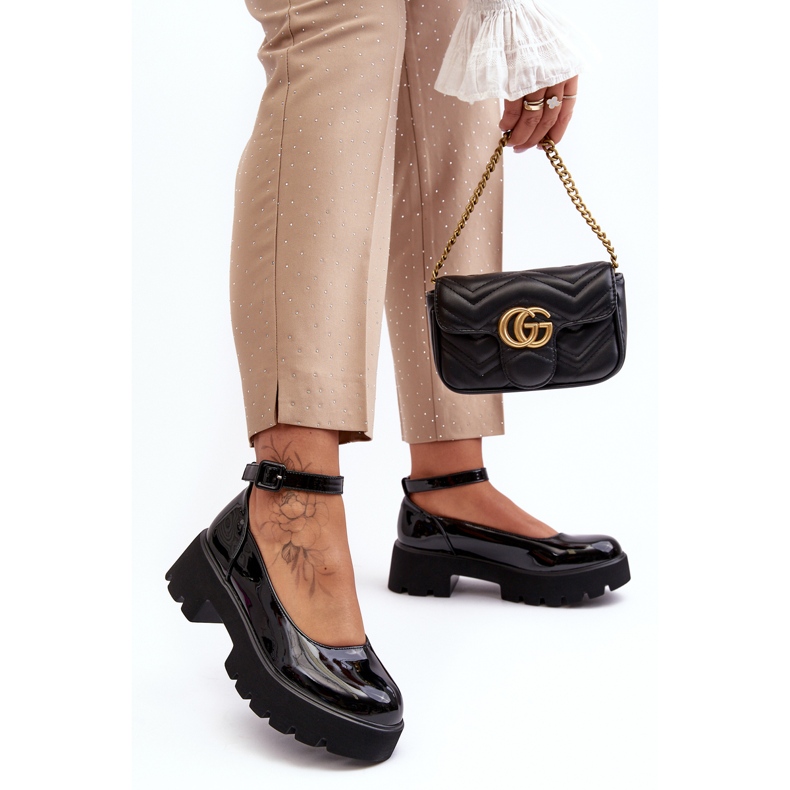 WS1 Chaussures en cuir verni pour femmes avec un talon bas et une boucle, noir par Owena le noir 2