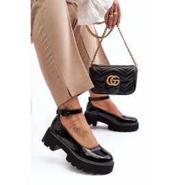WS1 Chaussures en cuir verni pour femmes avec un talon bas et une boucle, noir par Owena le noir 4