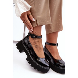 WS1 Chaussures en cuir verni pour femmes avec un talon bas et une boucle, noir par Owena le noir 6