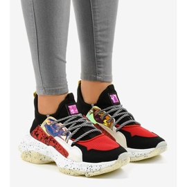 Baskets de sport noires avec le système B0-211 blanc rouge gris 1