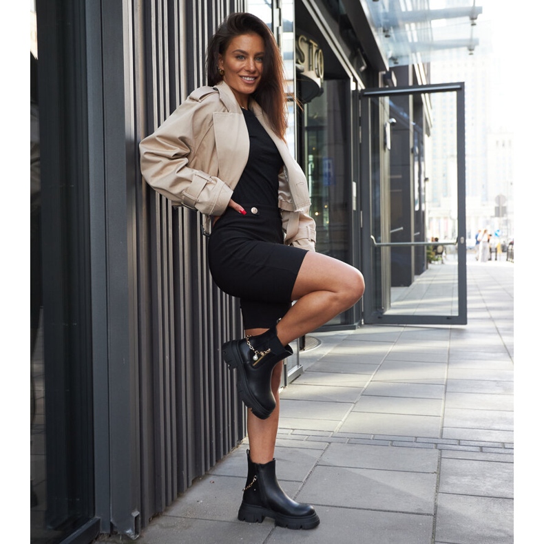 Bottines noires avec chaîne Archard décorative 1