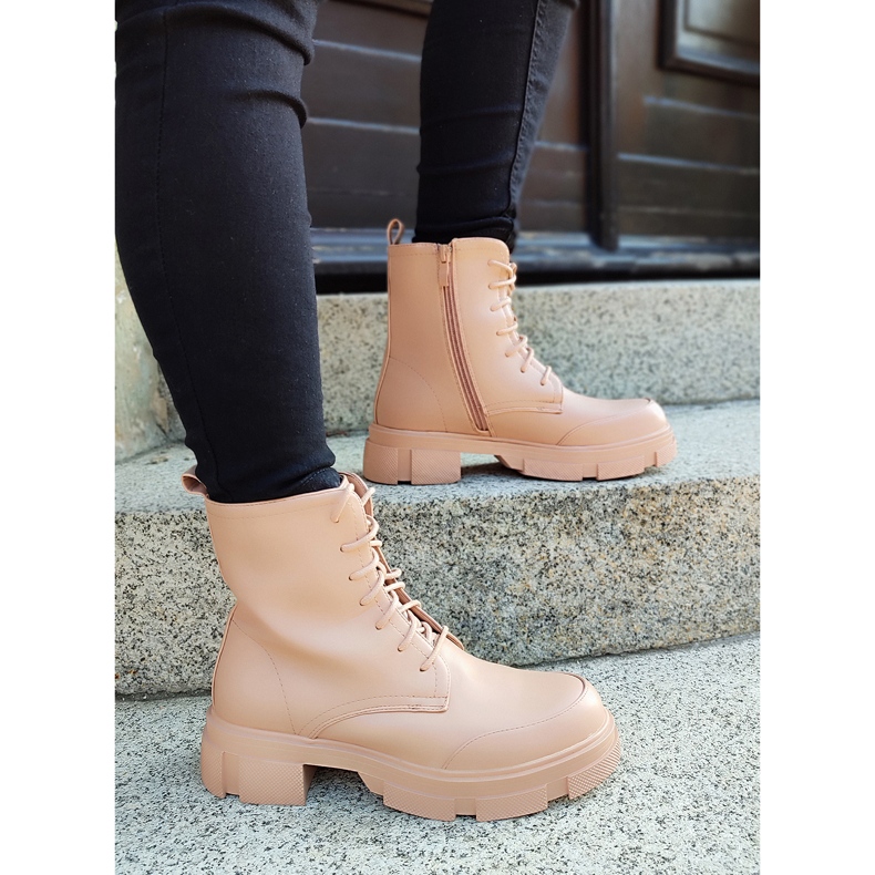 Bottines femme nude à lacets beige 2