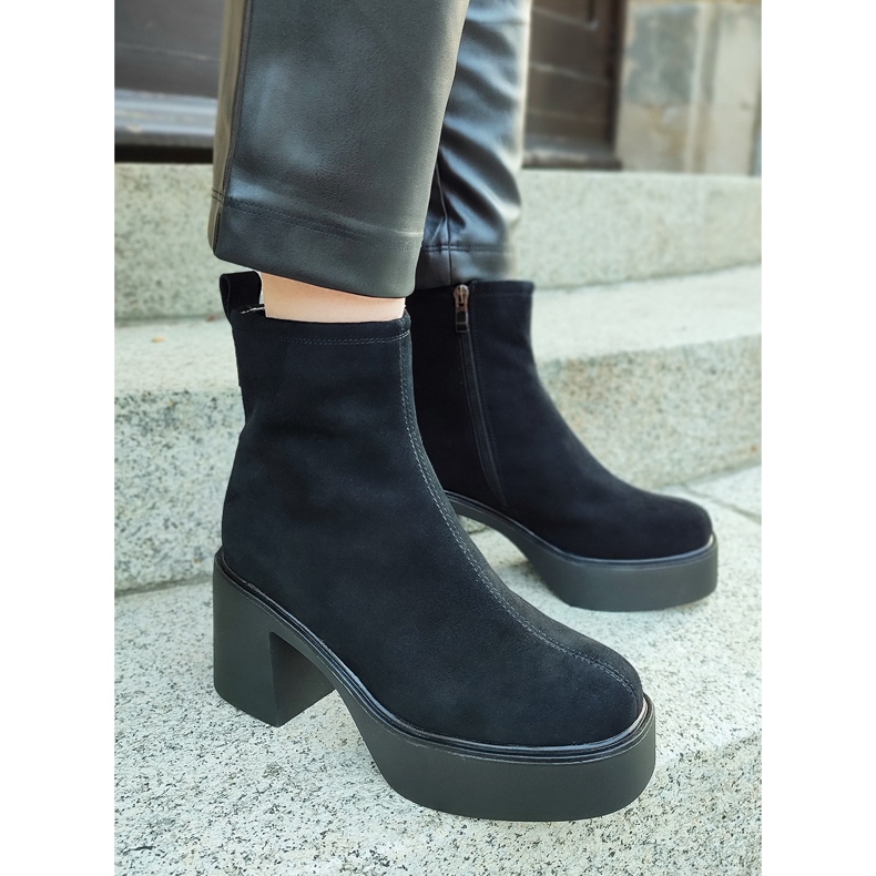 Bottines noires pour femmes en cuir naturel avec plateforme à talon haut le noir 1