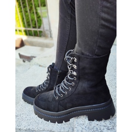 Bottines workwear femme en daim noir à semelle épaisse le noir 9