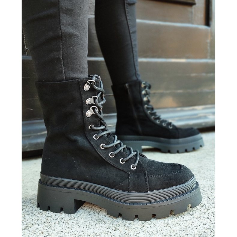 Bottines workwear femme en daim noir à semelle épaisse le noir 2