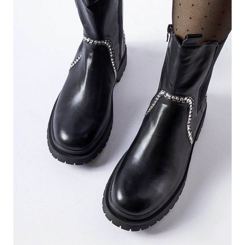 Bottines noires ornées de zircons Anastasio le noir 1