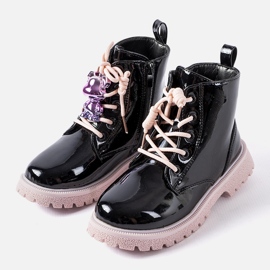 Evento Bottines vernies noires et roses avec ours en peluche Orso le noir 1 Evento Bottines vernies noires et roses avec ours en peluche Orso le noir 1