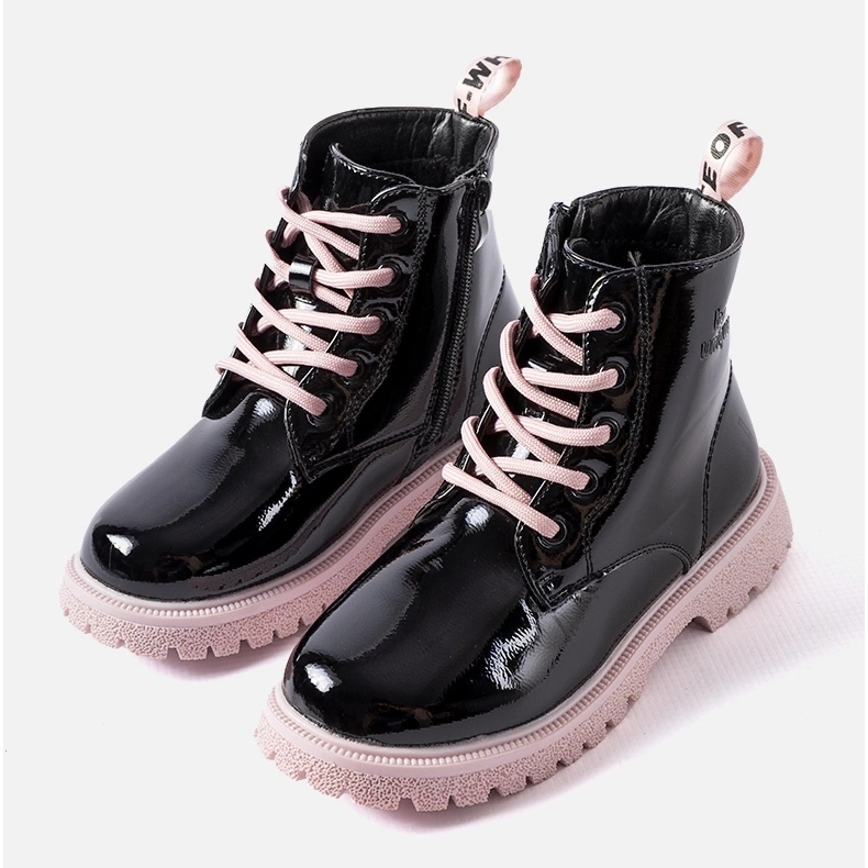 Bottines enfant Paluello noires et roses 1