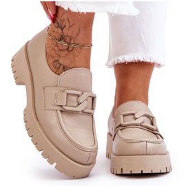 Lemar Chaussures en cuir à la mode Mocassins beiges 4 Lemar Chaussures en cuir à la mode Mocassins beiges 4