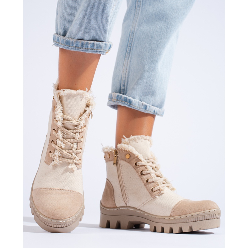 Beżowe Traperki S. BARSKI beige 1