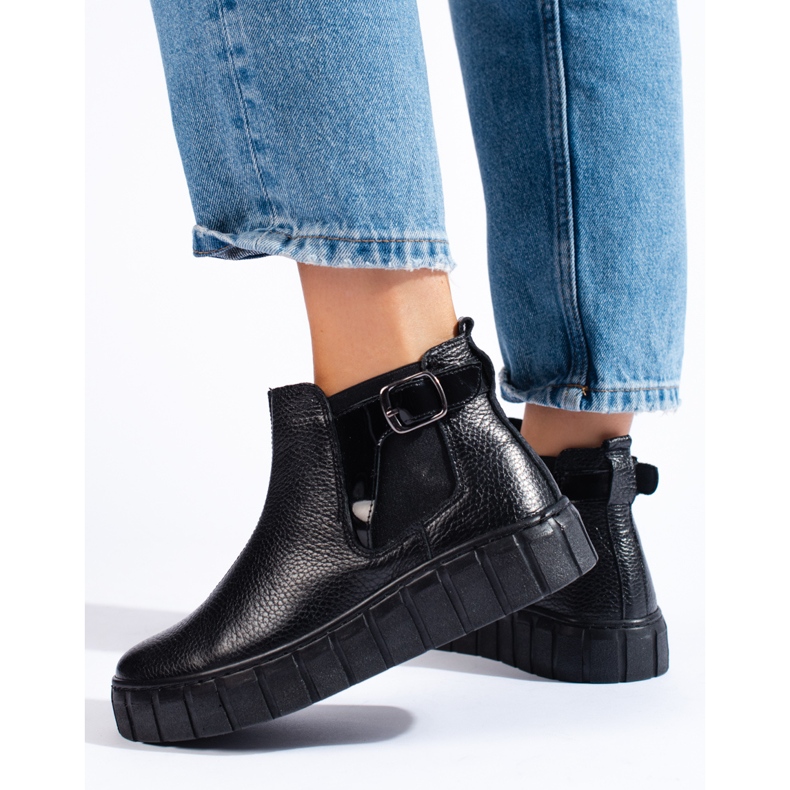 T.Sokolski Bottines Chelsea noires pour femme sur la plateforme Sokolski, en cuir naturel 2