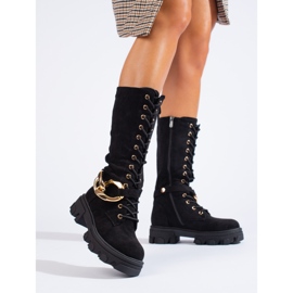 Bottines à lacets en daim pour dames Shelovet noir le noir 2