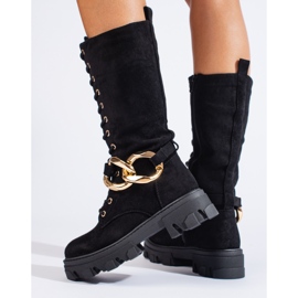 Bottines à lacets en daim pour dames Shelovet noir le noir 3
