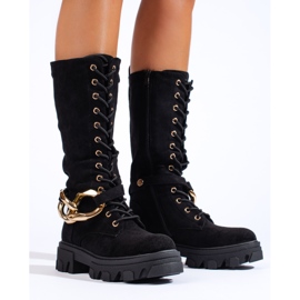 Bottines à lacets en daim pour dames Shelovet noir le noir 1