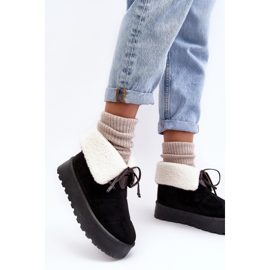 Bottes de neige noires à plateforme Olimuka avec peau de mouton 1