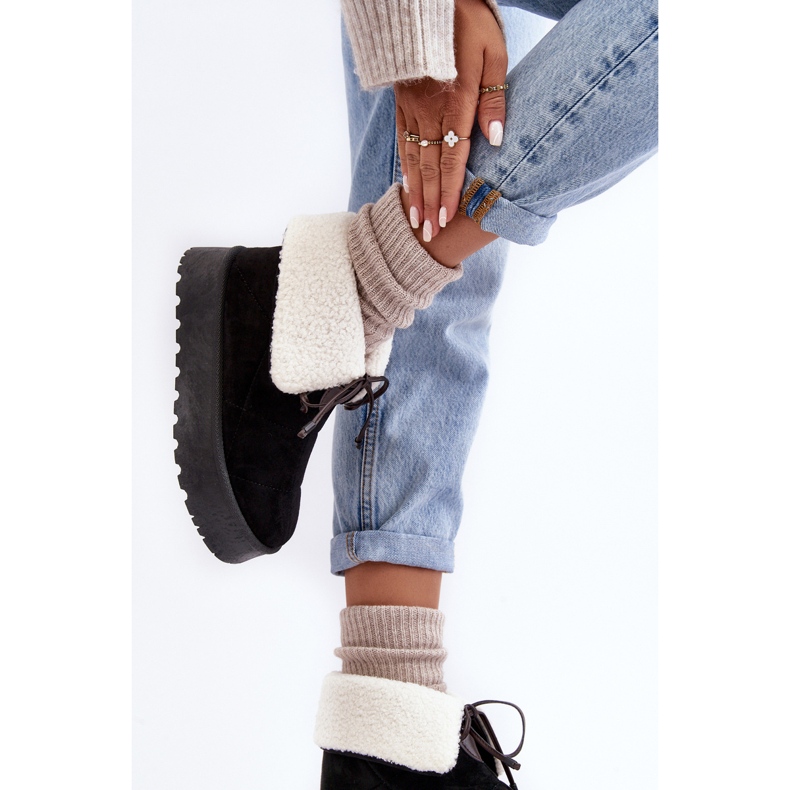 Bottes de neige noires à plateforme Olimuka avec peau de mouton 2