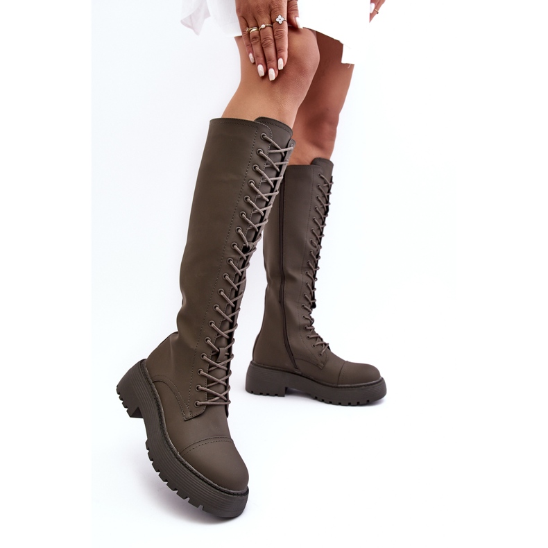 PS1 Bottes chaudes à lacets, cuissardes, vert foncé, Bergdis 1