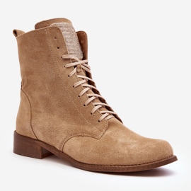 Bottines à lacets femme en daim Nicole 2848 Beige 1