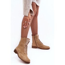 Bottines à lacets femme en daim Nicole 2848 Beige 2