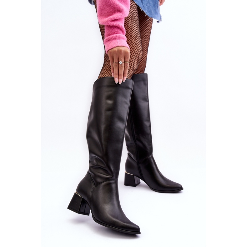 Lewski Shoes Bottes à talons hauts en cuir pour femmes noires Lewski 2928/B/2 1