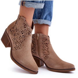 S.Barski Bottes Cowboy Ajourées En Daim D&amp;A SN622-21 Beige Foncé 9