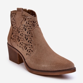 S.Barski Bottes Cowboy Ajourées En Daim D&amp;A SN622-21 Beige Foncé 1
