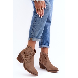 S.Barski Bottes Cowboy Ajourées En Daim D&amp;A SN622-21 Beige Foncé 2