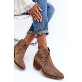 S.Barski Bottes Cowboy Ajourées En Daim D&amp;A SN622-21 Beige Foncé 7