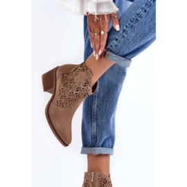 S.Barski Bottes Cowboy Ajourées En Daim D&amp;A SN622-21 Beige Foncé 3