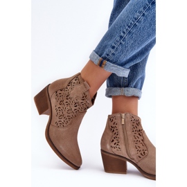 S.Barski Bottes Cowboy Ajourées En Daim D&amp;A SN622-21 Beige Foncé 5