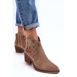 S.Barski Bottes Cowboy Ajourées En Daim D&amp;A SN622-21 Beige Foncé 4