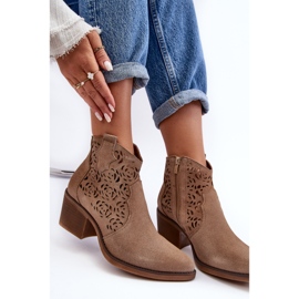 S.Barski Bottes Cowboy Ajourées En Daim D&amp;A SN622-21 Beige Foncé 8