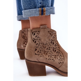 S.Barski Bottes Cowboy Ajourées En Daim D&amp;A SN622-21 Beige Foncé 6