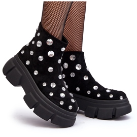 S.Barski Bottes isolées en daim avec cristaux D&amp;A MR870-83 Noir le noir 10