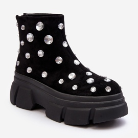 S.Barski Bottes isolées en daim avec cristaux D&amp;A MR870-83 Noir le noir 2
