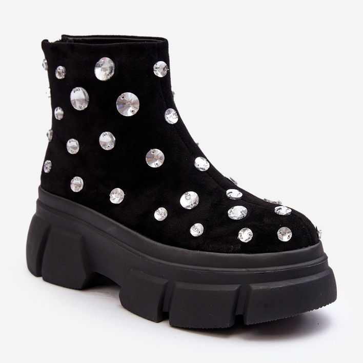 S.Barski Bottes isolées en daim avec cristaux D&amp;A MR870-83 Noir 2