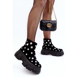 S.Barski Bottes isolées en daim avec cristaux D&amp;A MR870-83 Noir le noir 6
