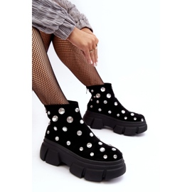 S.Barski Bottes isolées en daim avec cristaux D&amp;A MR870-83 Noir le noir 1